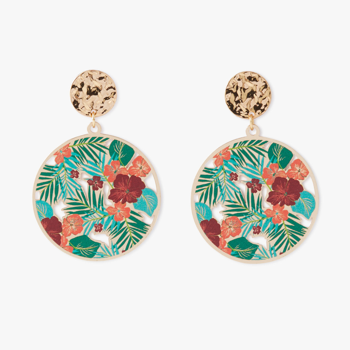 Boucles d'oreilles rond ajouré à motif floral Tropical Feel