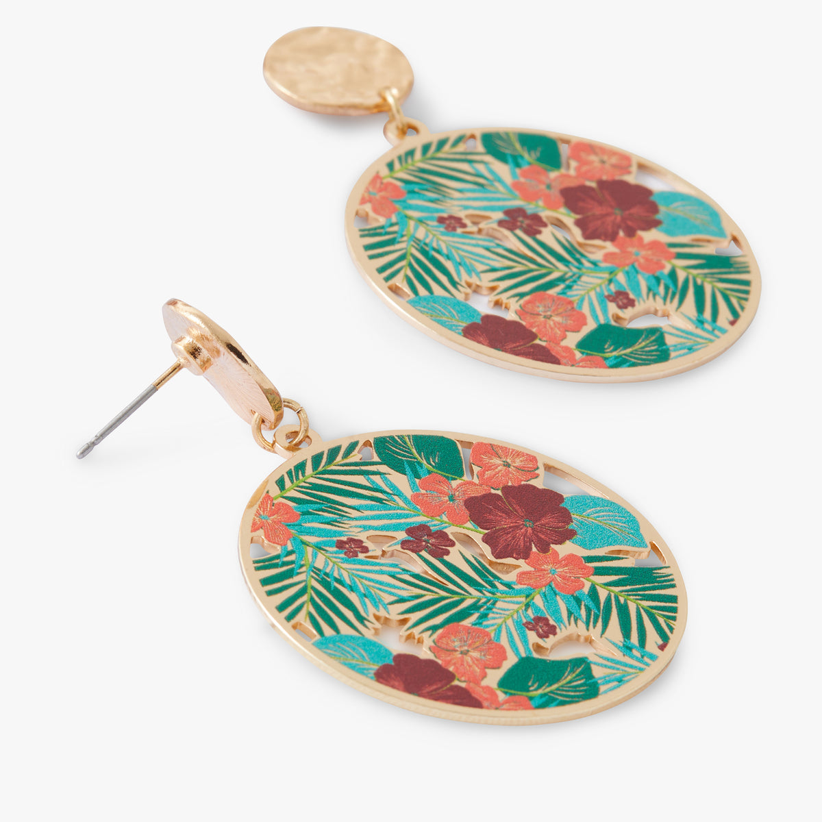 Boucles d'oreilles rond ajouré à motif floral Tropical Feel