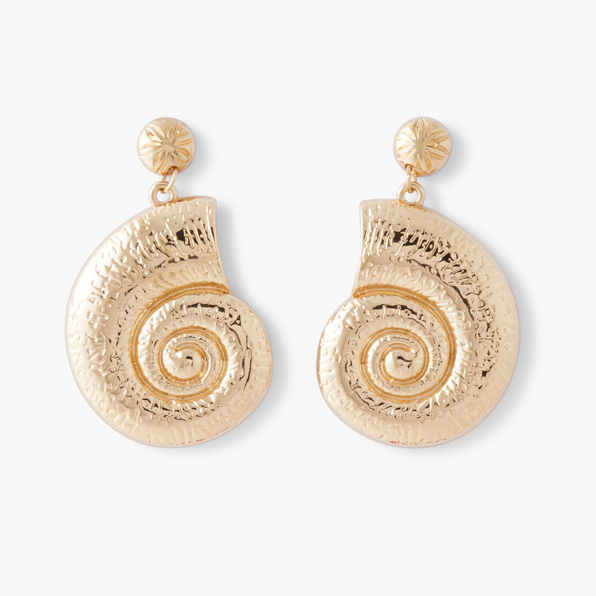 Boucles d'oreilles coquillages gravés dorés