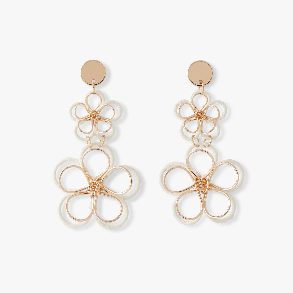 Boucles d'oreilles double fleurs ajourées en raphia - Tropical Feel