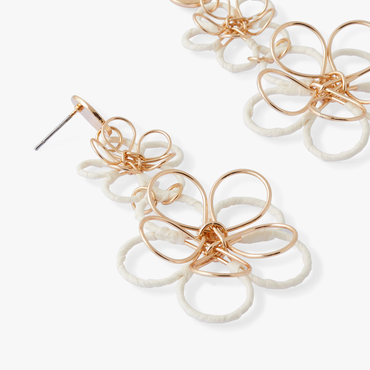 Boucles d'oreilles double fleurs ajourées en raphia - Tropical Feel