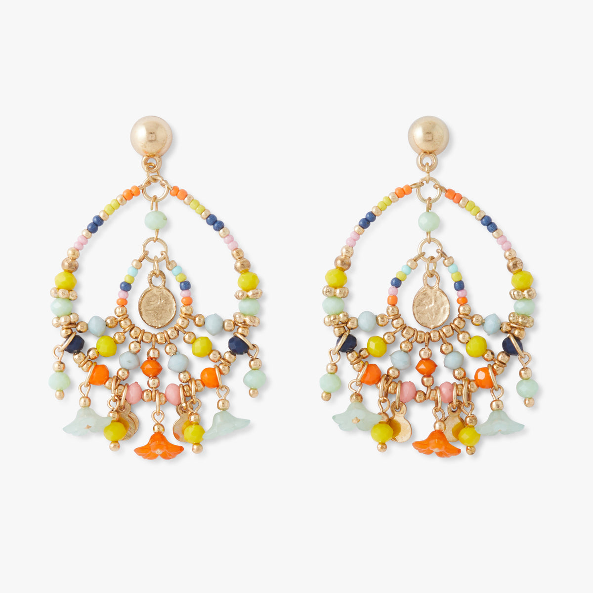 Boucles d'oreilles double anneaux ornés de perles de rocailles