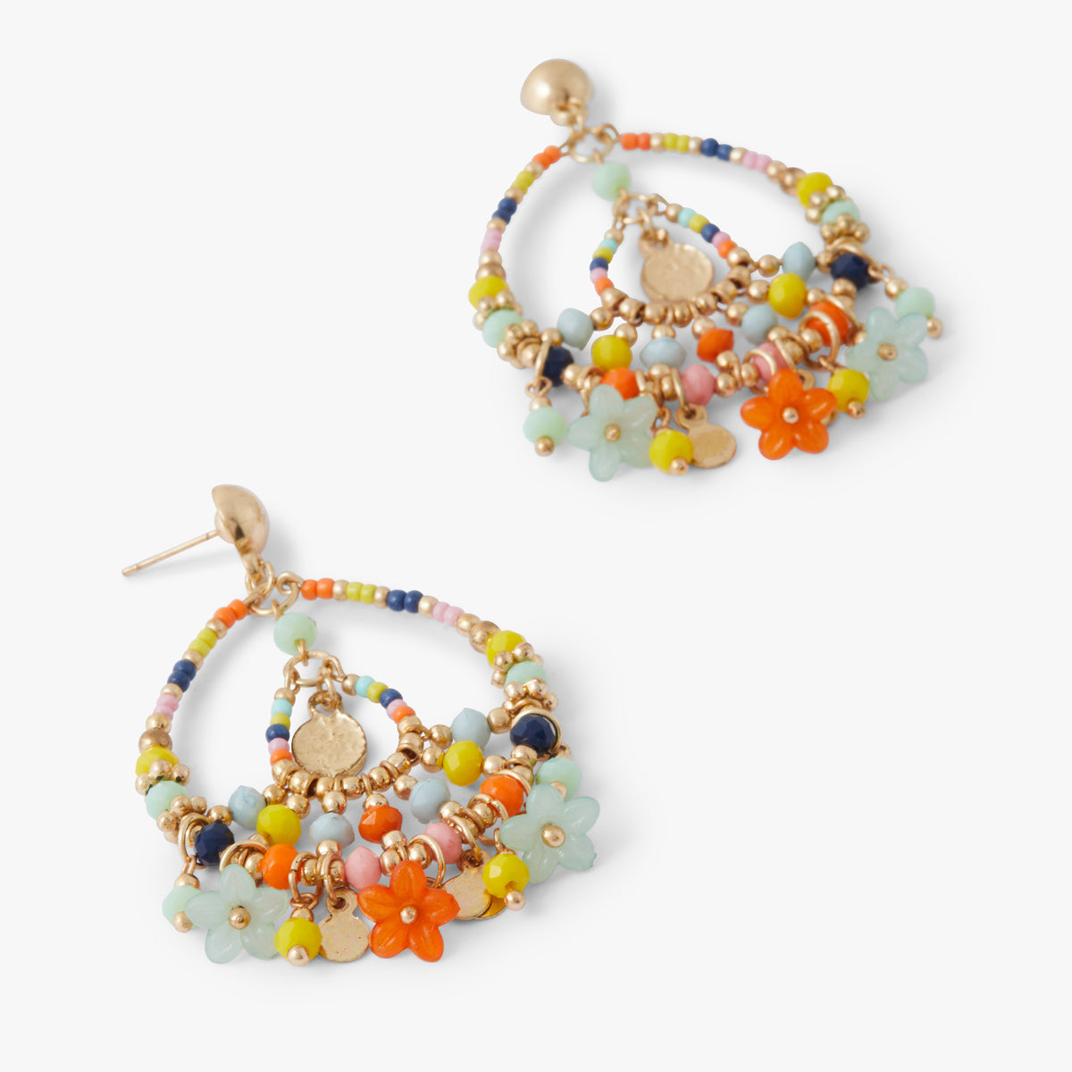 Boucles d'oreilles double anneaux ornés de perles de rocailles