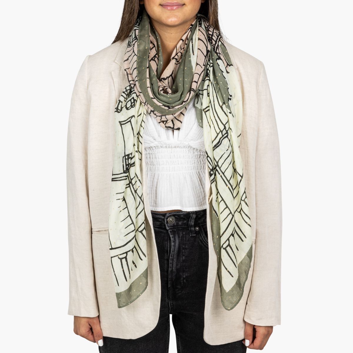 Foulard rectangulaire kaki Pierette