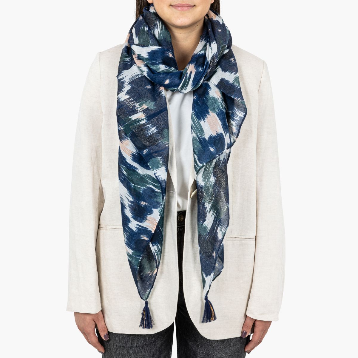 Foulard rectangulaire bleu Pluma