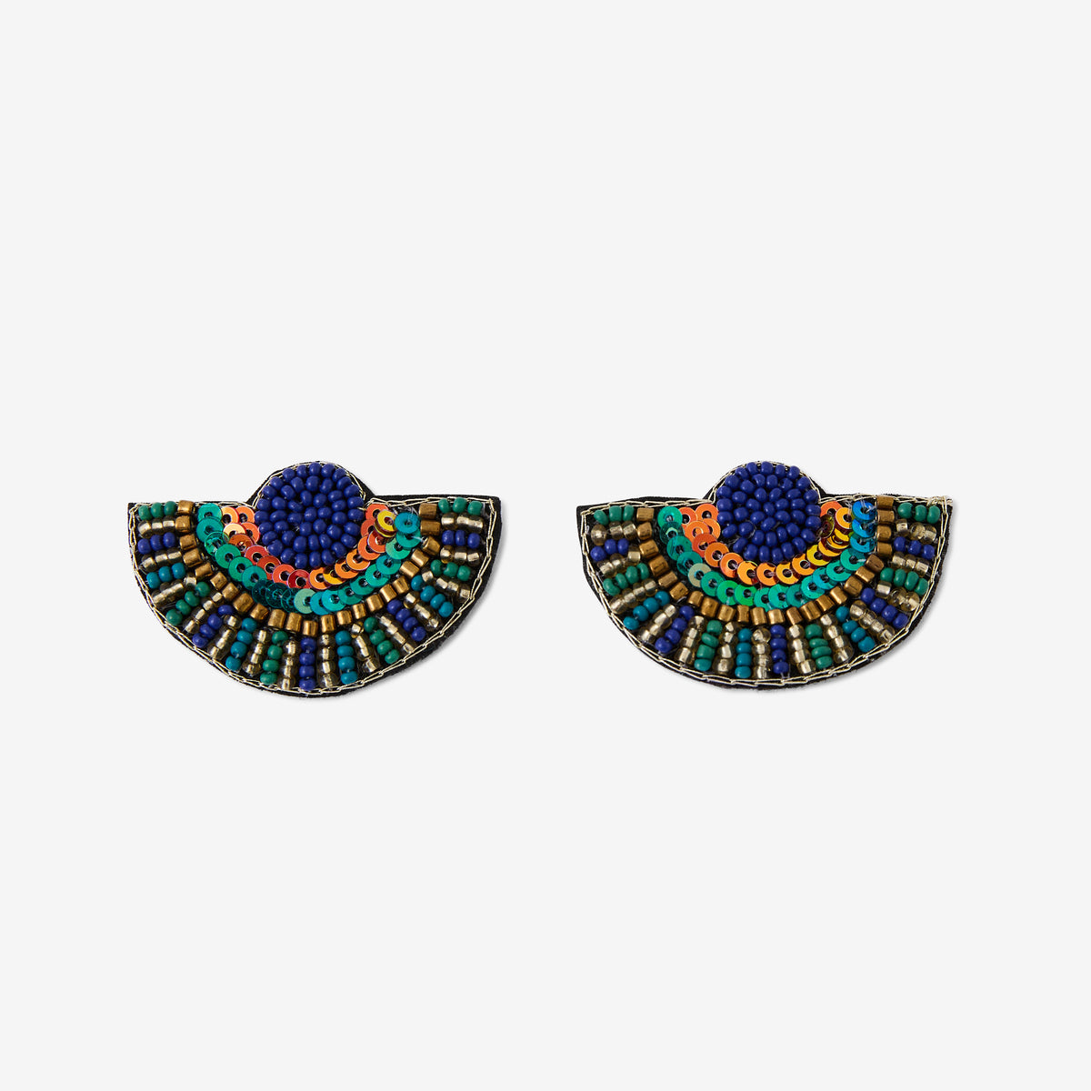 Boucles d'oreilles demi-lune brodée Best vert paon
