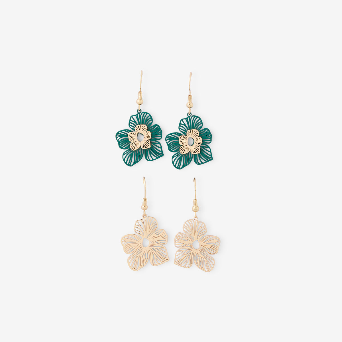 Set de 2 paires de boucles d'oreilles fleur
