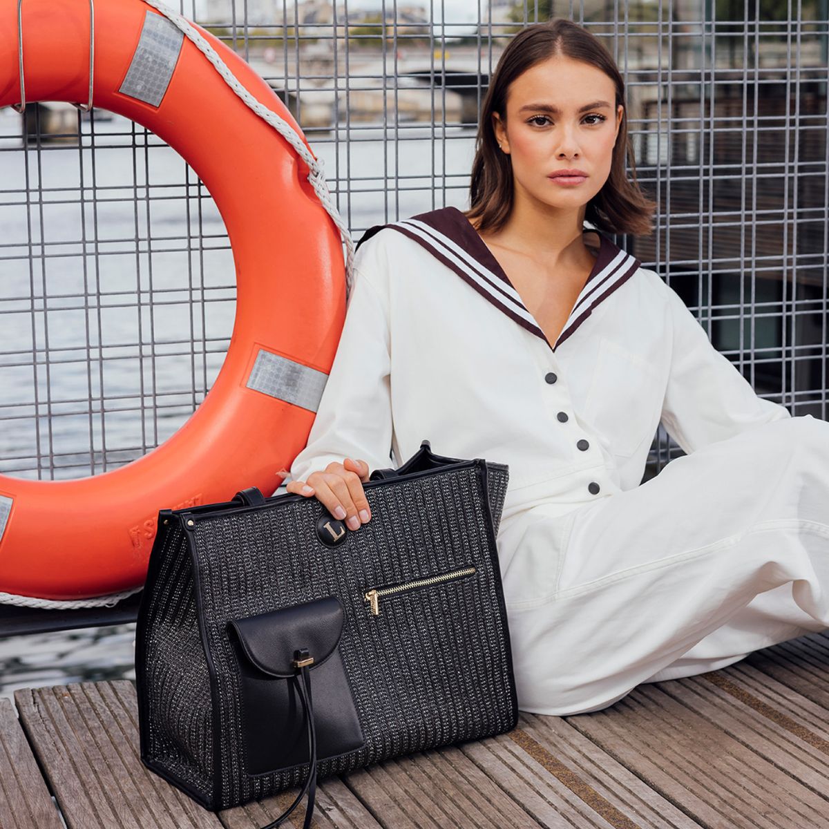 Grand sac shopper noir Saya