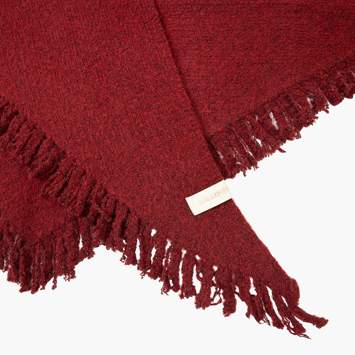 Étole triangulaire en maille chinée rouge à franges Tereska
